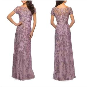 NEW La Femme Lace Column Gown